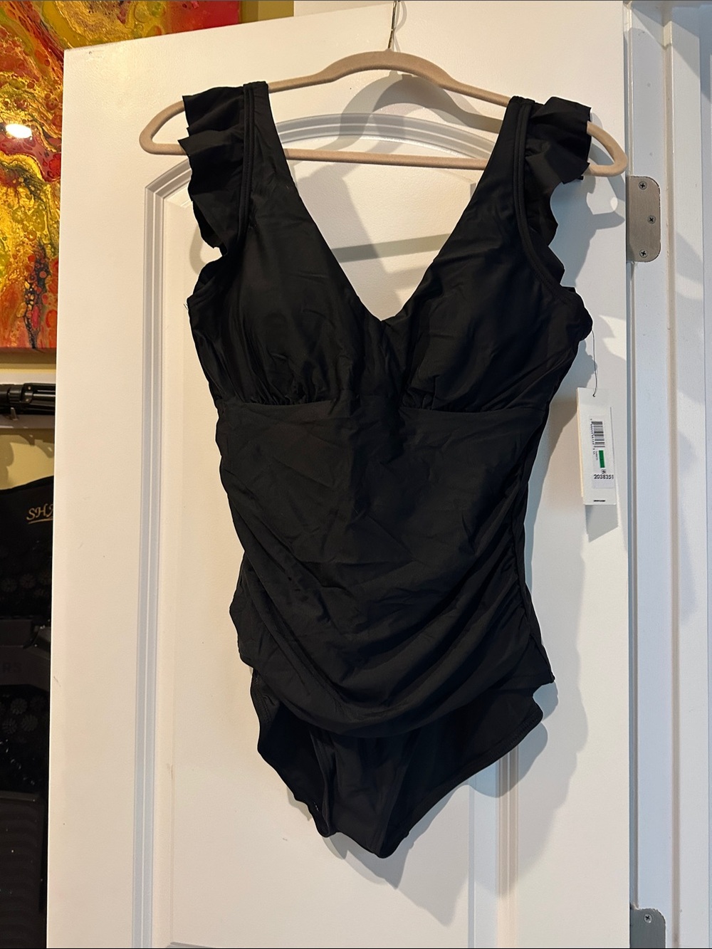 DKNY Black Ruffle-Shoulder One-Piece Swimsuit
